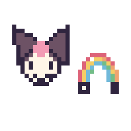 Pixel art Kuromi mini et Arc-en-ciel simple 10 × 10, grille 32 × 32