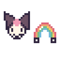 Pixel art Kuromi mini et Arc-en-ciel simple 12 × 12, grille 32 × 32