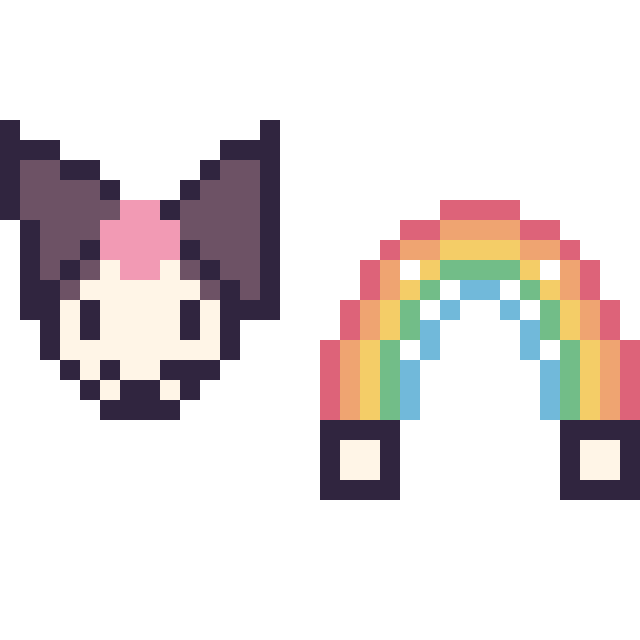 Modèle de pixel art Kuromi mini et Arc-en-ciel simple 16 × 16 sur une grille de 32 par 32 cases