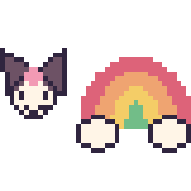 Modèle de pixel art Kuromi mini et Arc-en-ciel sur une grille de 40 par 40 cases