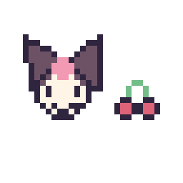 Pixel art Kuromi mini et Cerises mini, grille 32 × 32