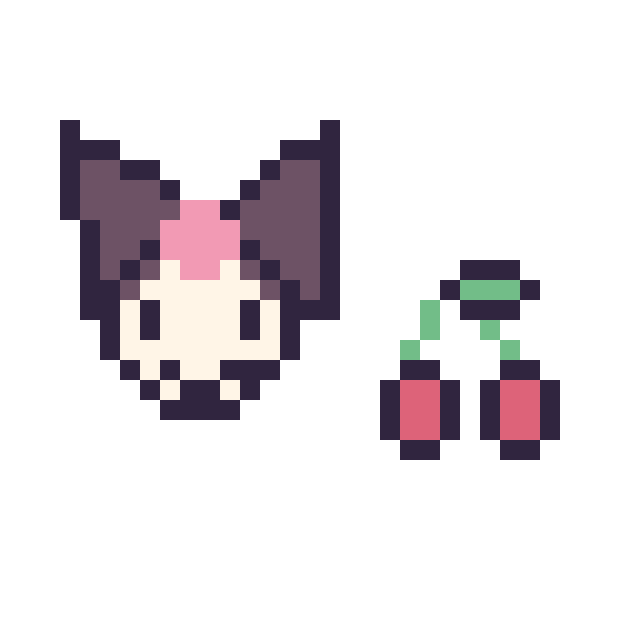 Modèle de pixel art Kuromi mini et Cerise simple 10 × 10 sur une grille de 32 par 32 cases