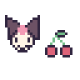 Pixel art Kuromi mini et Cerise simple 12 × 12, grille 32 × 32