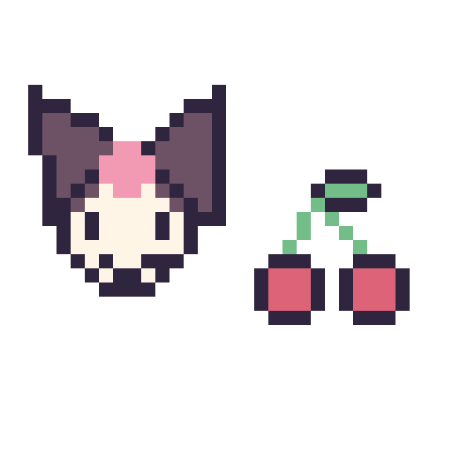 Modèle de pixel art Kuromi mini et Cerise simple 12 × 12 sur une grille de 32 par 32 cases