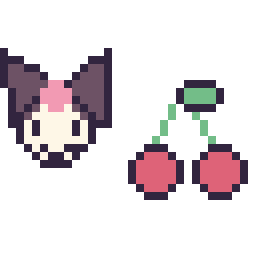 Pixel art Kuromi mini et Cerise simple 16 × 16, grille 32 × 32