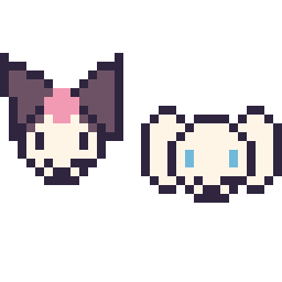Pixel art Kuromi mini et Cinnamoroll mini, grille 32 × 32