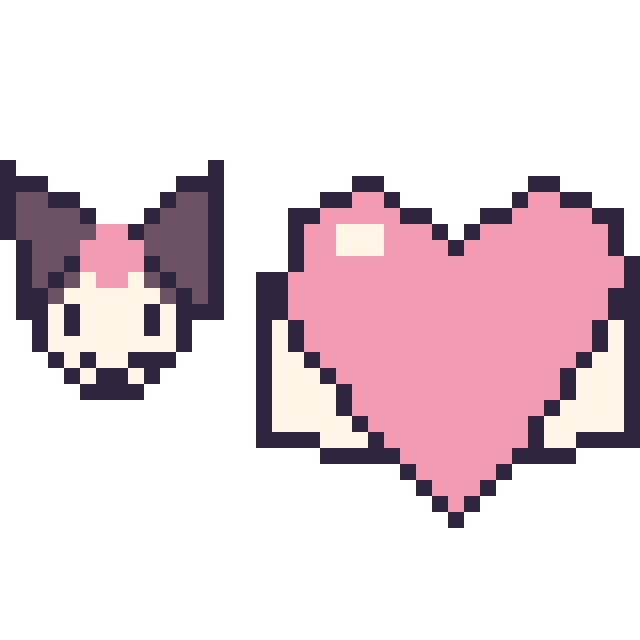 Modèle de pixel art Kuromi mini et Cœur ailé sur une grille de 40 par 40 cases