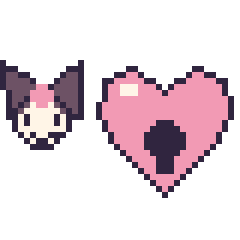 Pixel art Kuromi mini et Cœur cadenas, grille 40 × 40