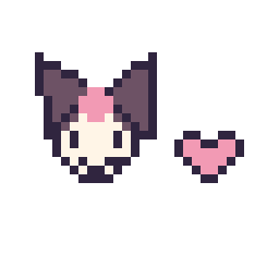 Pixel art Kuromi mini et Coeur mini, grille 32 × 32