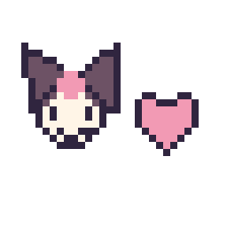 Pixel art Kuromi mini et Cœur simple 10 × 10, grille 32 × 32