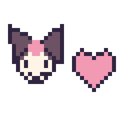 Pixel art Kuromi mini et Cœur simple 12 × 12, grille 32 × 32
