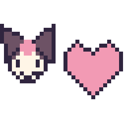 Pixel art Kuromi mini et Cœur simple 16 × 16, grille 32 × 32