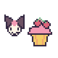 Pixel art Kuromi mini et Cupcake avec des cerises, grille 40 × 40