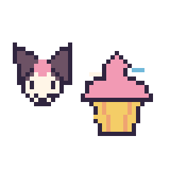 Pixel art Kuromi mini et Cupcake décoré, grille 40 × 40