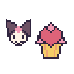 Pixel art Kuromi mini et Cupcake avec un cœur, grille 40 × 40