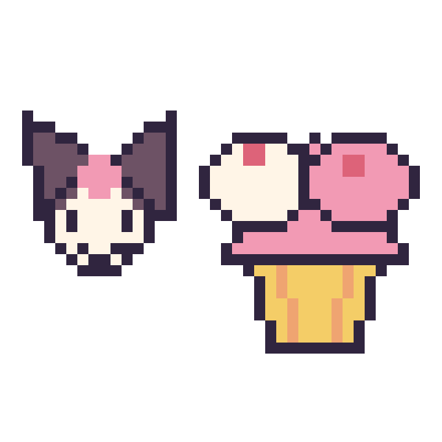 Modèle de pixel art Kuromi mini et Cupcake double garniture sur une grille de 40 par 40 cases