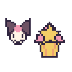 Pixel art Kuromi mini et Cupcake avec une étoile, grille 40 × 40