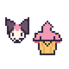 Pixel art Kuromi mini et Cupcake kawaii, grille 40 × 40