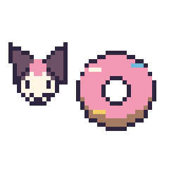 Pixel art Kuromi mini et Donut décoré, grille 40 × 40