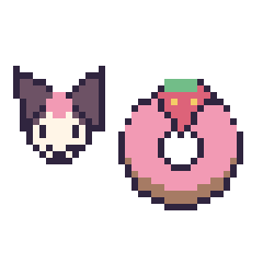 Pixel art Kuromi mini et Donut avec une fraise, grille 40 × 40