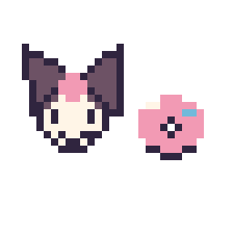 Pixel art Kuromi mini et Donut simple 10 × 10, grille 32 × 32