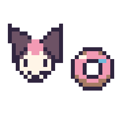 Pixel art Kuromi mini et Donut simple 12 × 12, grille 32 × 32