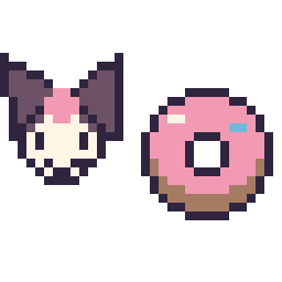 Pixel art Kuromi mini et Donut simple 16 × 16, grille 32 × 32