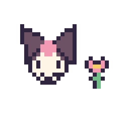 Pixel art Kuromi mini et Fleur mini, grille 32 × 32