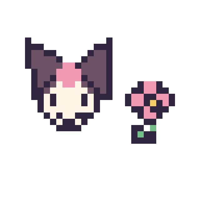 Modèle de pixel art Kuromi mini et Fleur simple 10 × 10 sur une grille de 32 par 32 cases