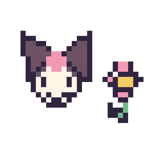 Modèle de pixel art Kuromi mini et Fleur simple 12 × 12 sur une grille de 32 par 32 cases