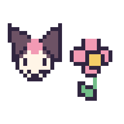 Pixel art Kuromi mini et Fleur simple 16 × 16, grille 32 × 32