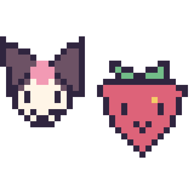 Modèle de pixel art Kuromi mini et Fraise kawaii 16 × 16 sur une grille de 32 par 32 cases