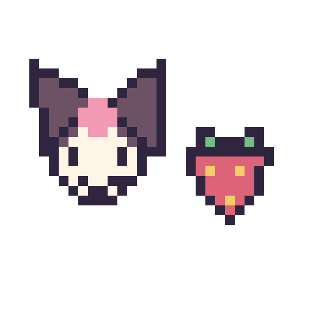 Modèle de pixel art Kuromi mini et Fraise simple 10 × 10 sur une grille de 32 par 32 cases