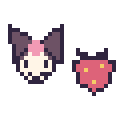 Pixel art Kuromi mini et Fraise simple 12 × 12, grille 32 × 32
