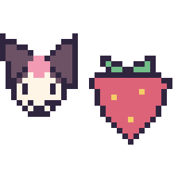 Pixel art Kuromi mini et Fraise simple 16 × 16, grille 32 × 32