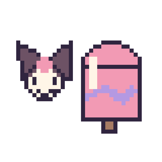 Modèle de pixel art Kuromi mini et Glace bâtonnet sur une grille de 40 par 40 cases