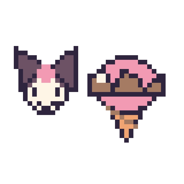 Modèle de pixel art Kuromi mini et Glace au chocolat sur une grille de 40 par 40 cases