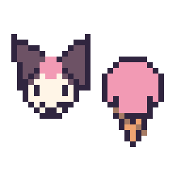 Pixel art Kuromi mini et Glace kawaii 16 × 16, grille 32 × 32