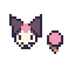 Pixel art Kuromi mini et Glace simple 10 × 10, grille 32 × 32
