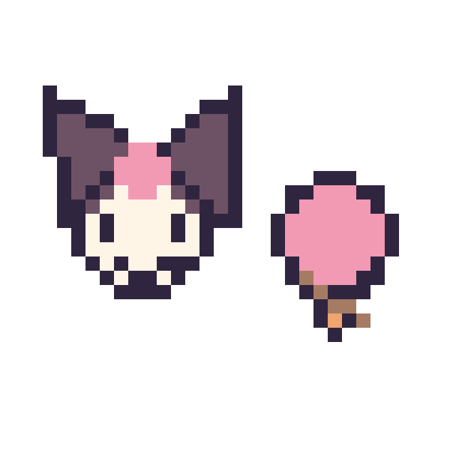 Modèle de pixel art Kuromi mini et Glace simple 12 × 12 sur une grille de 32 par 32 cases