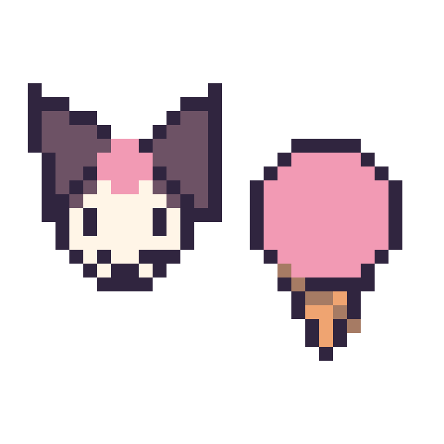 Modèle de pixel art Kuromi mini et Glace simple 16 × 16 sur une grille de 32 par 32 cases