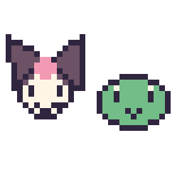 Pixel art Kuromi mini et Keroppi mini, grille 32 × 32