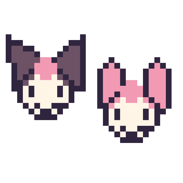 Modèle de pixel art Kuromi mini et My Melody mini sur une grille de 32 par 32 cases