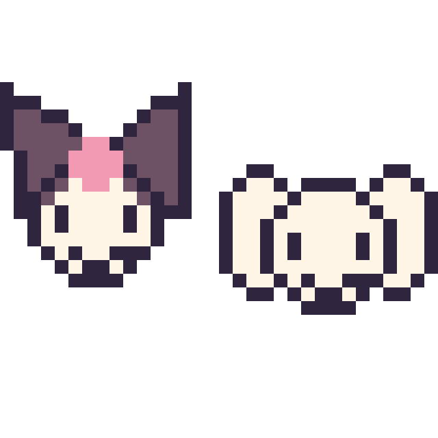 Modèle de pixel art Kuromi mini et Pochacco mini sur une grille de 32 par 32 cases
