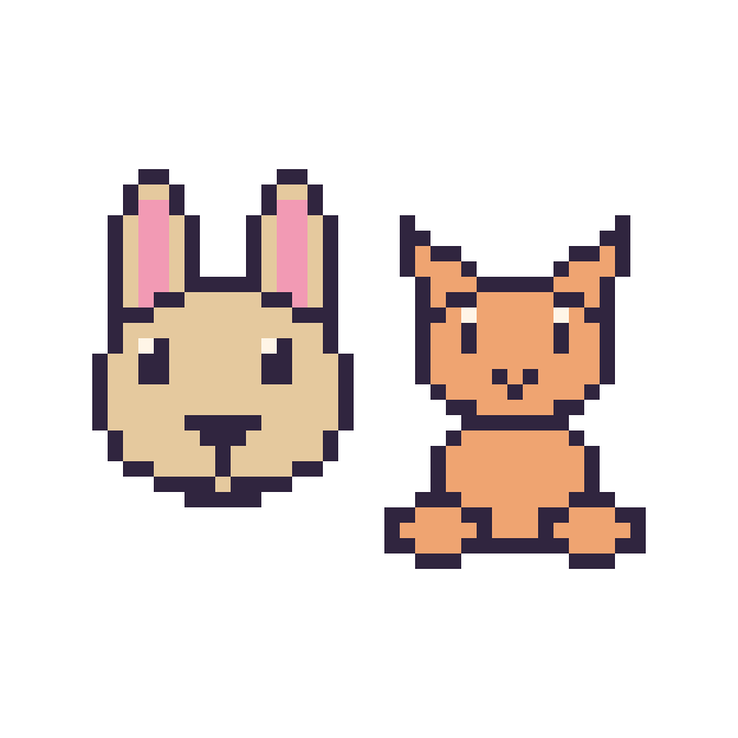 Modèle de pixel art Lama et Chat assis sur une grille de 48 par 48 cases