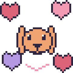 Pixel art Lapin bélier avec des cœurs, grille 40 × 40