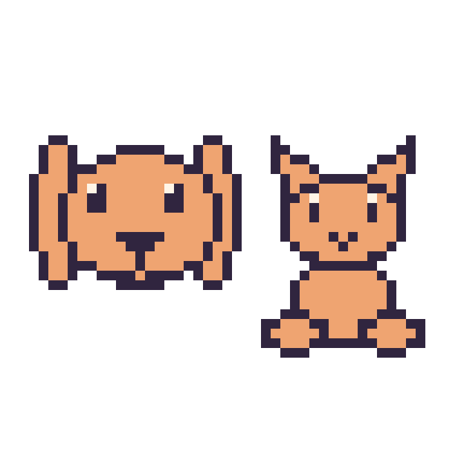 Modèle de pixel art Lapin bélier et Chat assis sur une grille de 48 par 48 cases