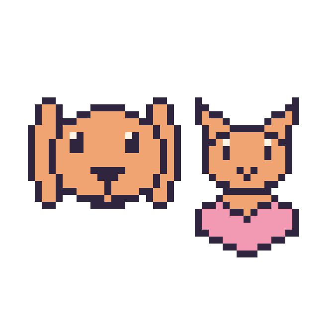 Modèle de pixel art Lapin bélier et Chat avec un cœur sur une grille de 48 par 48 cases