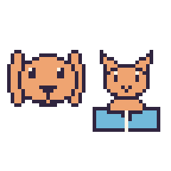 Pixel art Lapin bélier et Chat avec un livre, grille 48 × 48