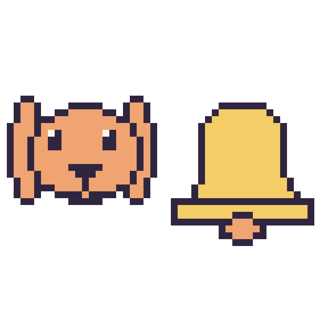 Modèle de pixel art Lapin bélier et Cloche sur une grille de 48 par 48 cases